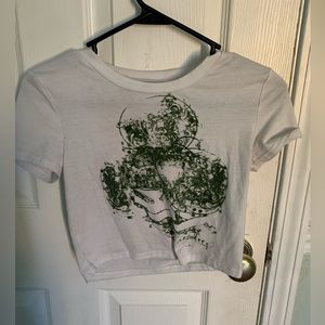 Shein White and Green Cropped Graphic Tee